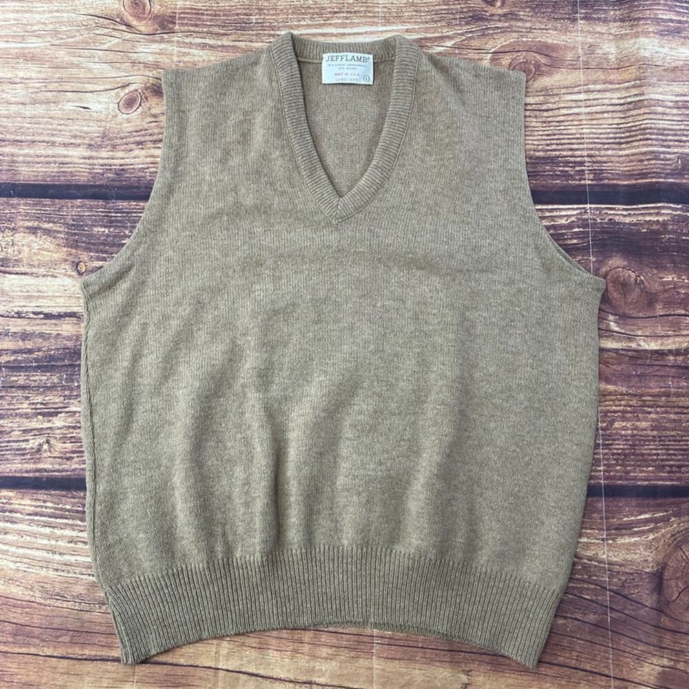 JeffLamb Lord Jeff Lambswool Sweater Vest Beige  Men's Sz Large